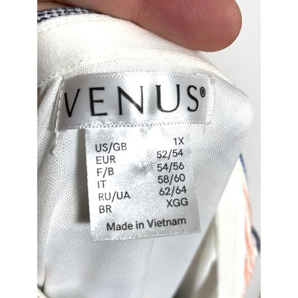 Venus Tassel Halter Jumpsuit Split Leg Smocked Waist Blue Stripe Womens Plus 1X - Picture 9 of 11